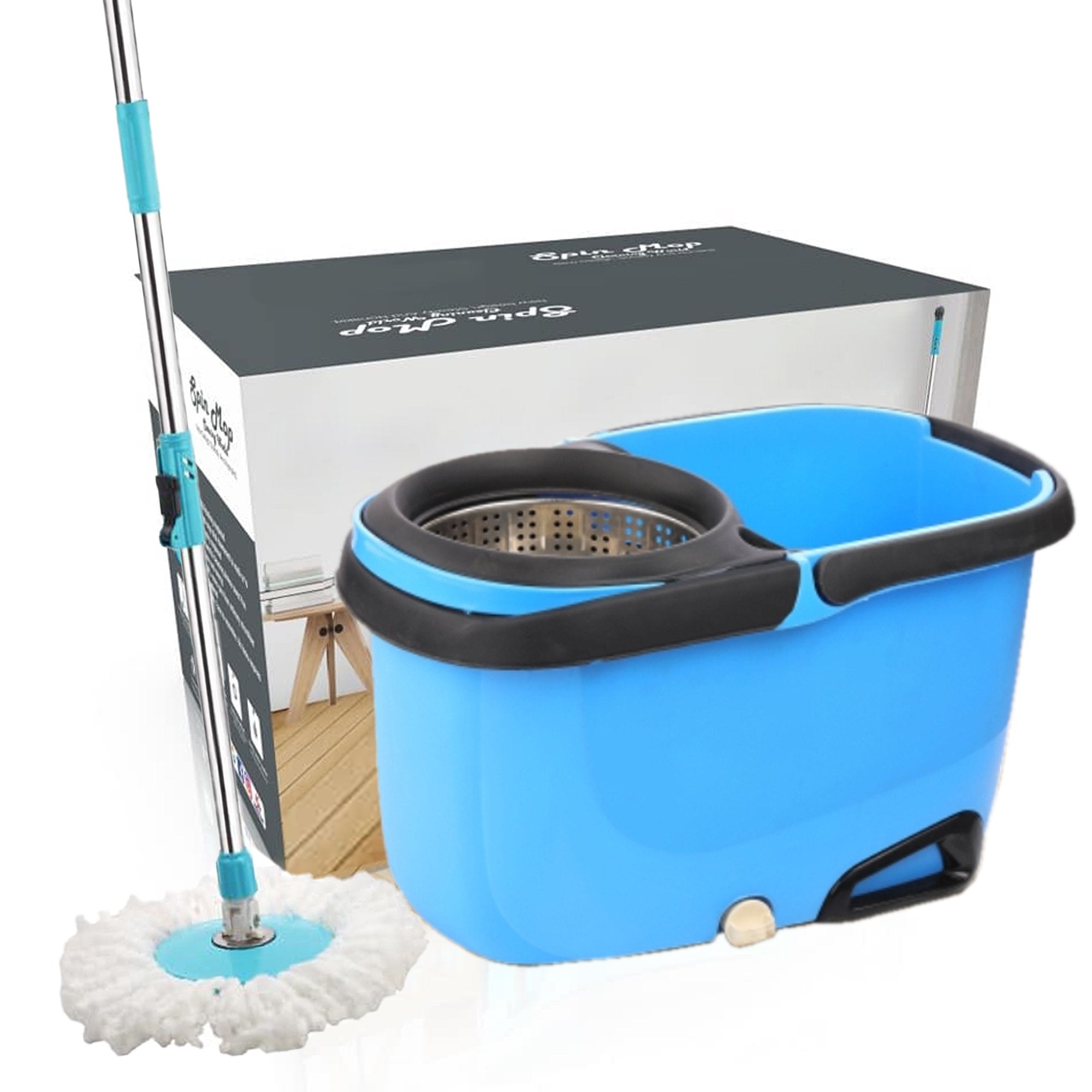 1159 Heavy Duty Microfiber Spin Mop with Plastic Bucket (Multicolour) - SkyShopy 1159 Heavy Duty Microfiber Spin Mop with Plastic Bucket (Multicolour) - SkyShopy